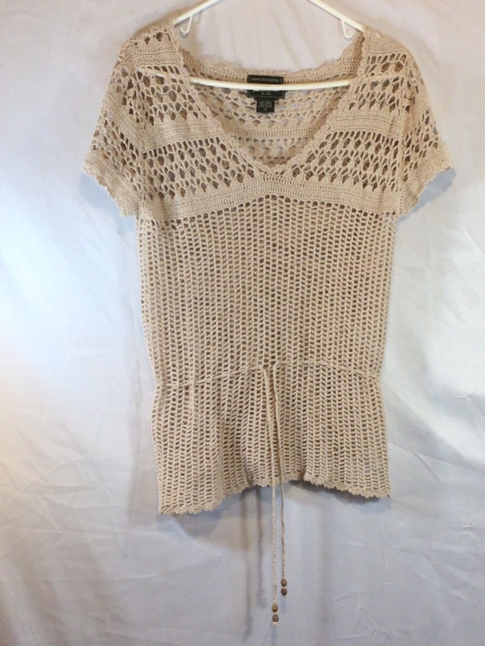 Eddie Bauer Linen Cotton Sweater Top M Beige Open Knit Festival Boho Coastal